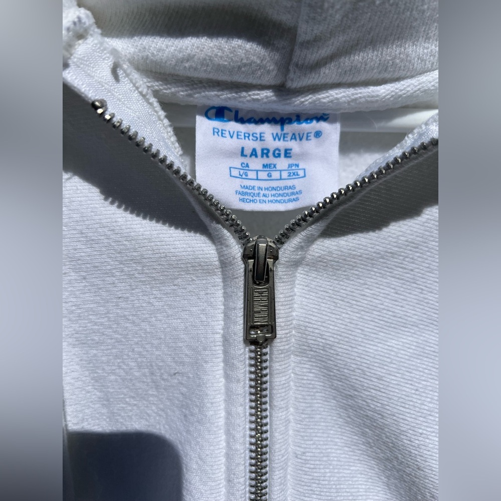 Champion White Full Zippered Pocket Hoodie, Size Large - Picture 4 of 8